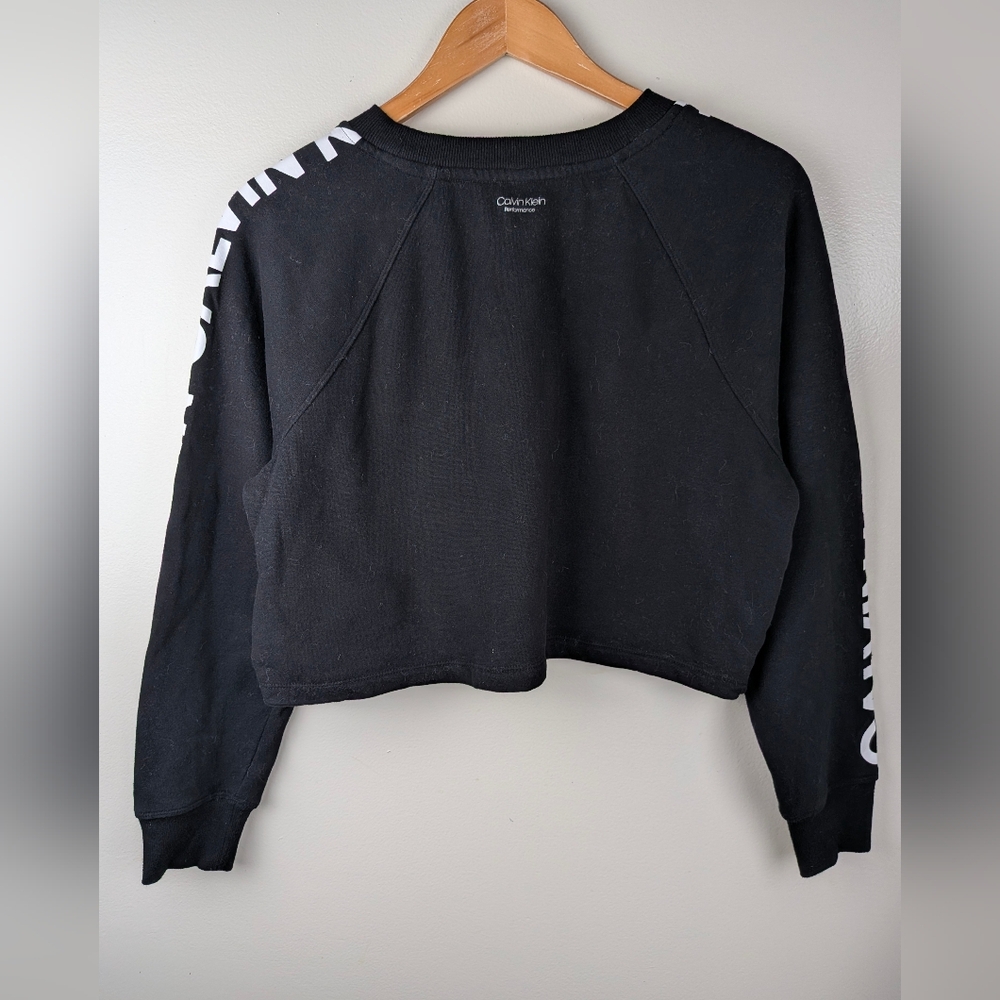 Calvin Klein Women's Black Cropped Performance Sweatshirt Streetwear Spell Out - Picture 5 of 12